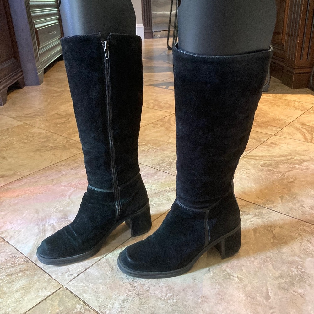 Hush Puppies Suede Waterproof Black Knee High Tall Boots Size 7